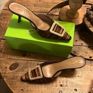Size 8 1/2 Sam Edelman 
Brown Striped Kitten Heel Mule.